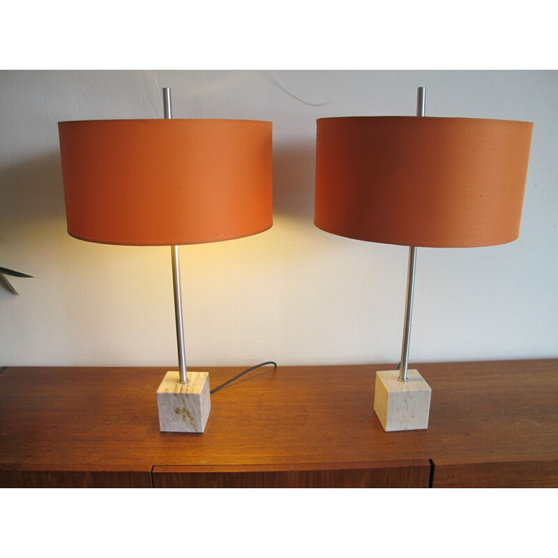 Paar vintage marmeren tafellampen van Raak, 1960