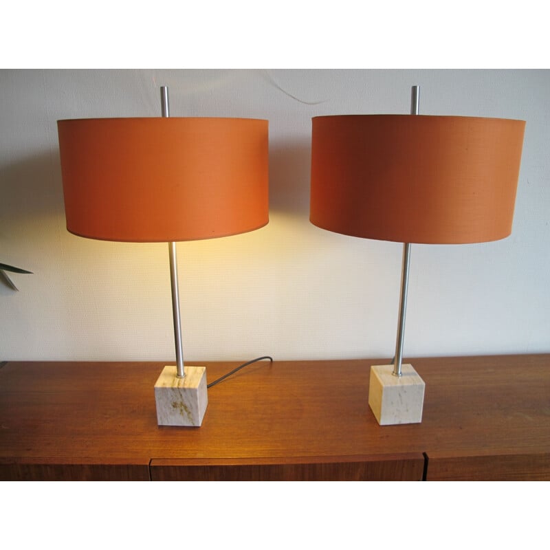 Pair of vintage marble table lamps by Raak, 1960