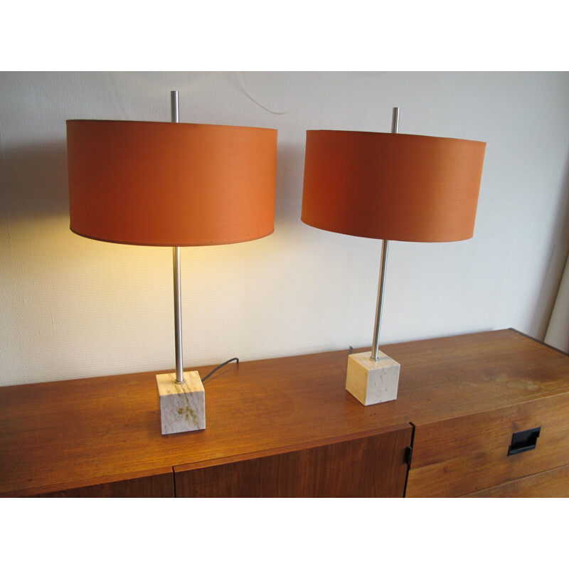 Pair of vintage marble table lamps by Raak, 1960