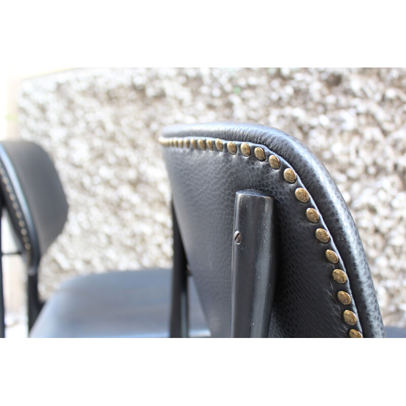 Pair of vintage black leather office chairs, Italy 1950