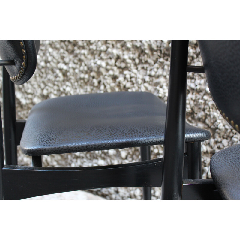 Pair of vintage black leather office chairs, Italy 1950