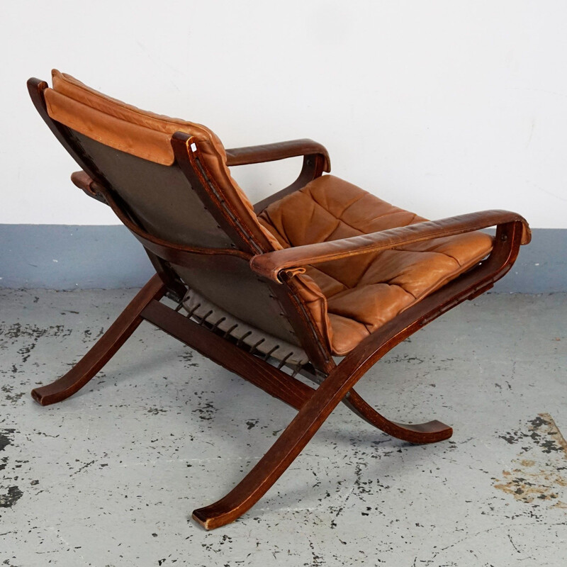 Vintage cognac leather lounge chair Flex by Ingmar Relling for Westnofa