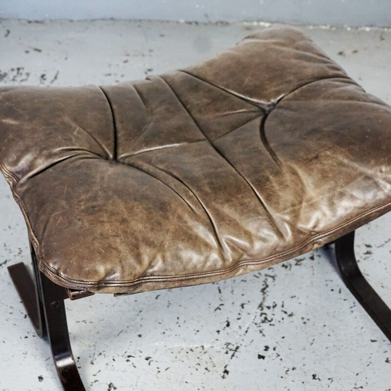 Vintage brown leather stool by Ingmar Relling for Westnofa