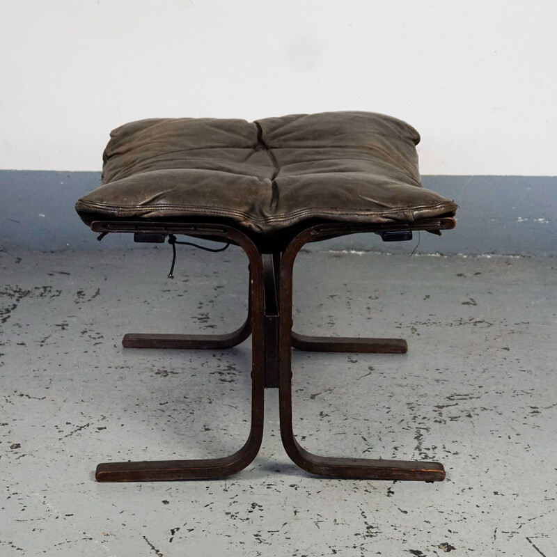 Vintage brown leather stool by Ingmar Relling for Westnofa