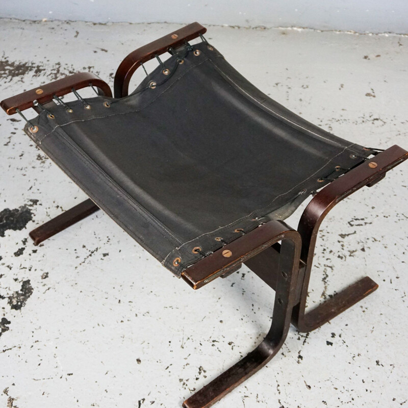 Vintage brown leather stool by Ingmar Relling for Westnofa