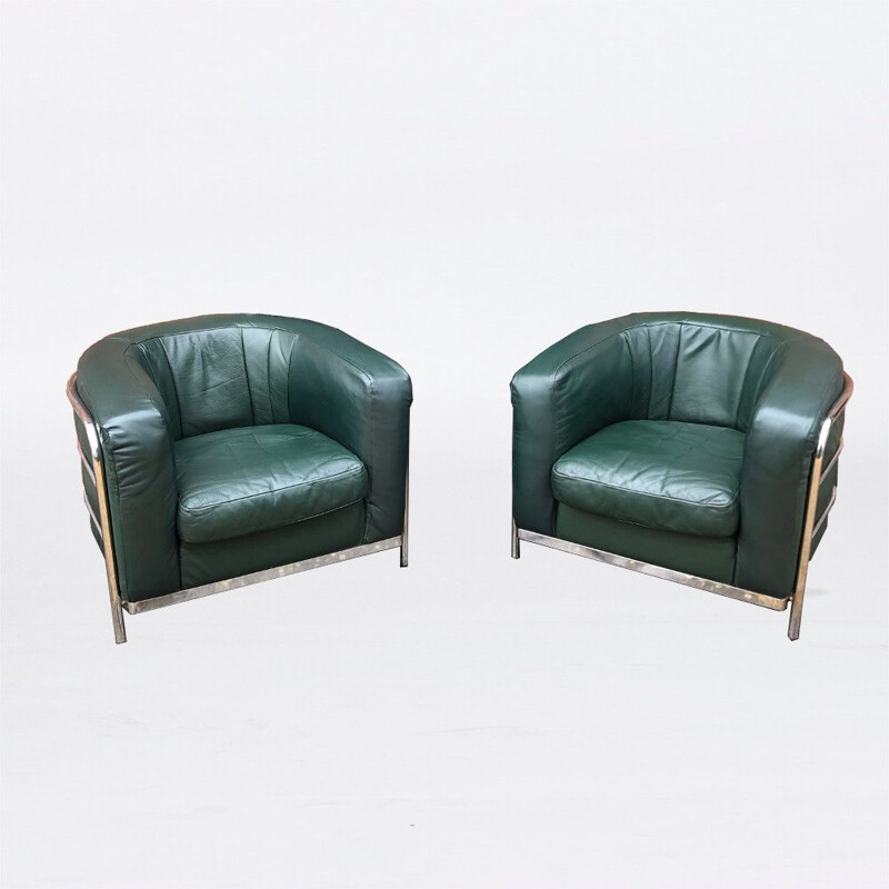 Vintage green leather linving room set ONDA by Zanotta