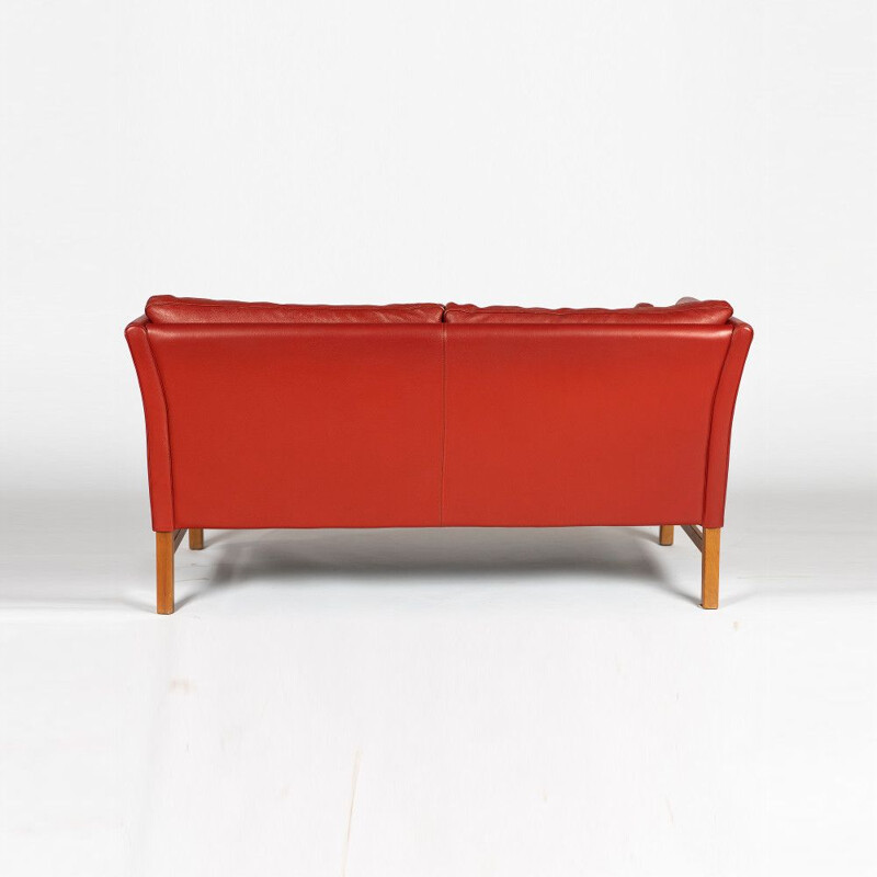Vintage red leather 2 seat sofa by Skippers Mobler