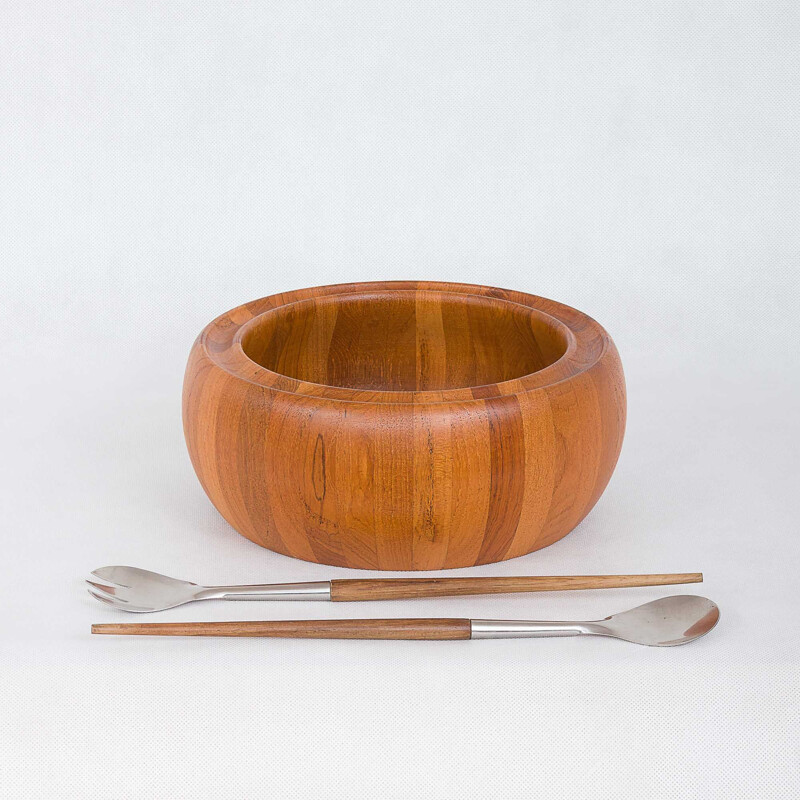 Vintage Digsmed Danish teak salad bowl and serving Utensils