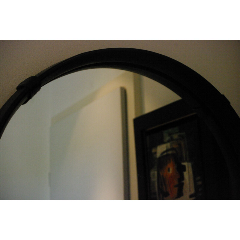 Miroir vintage en cuir noir 1960