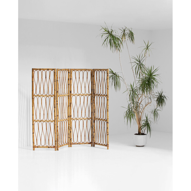 Vintage decorative folding screen from the 50s