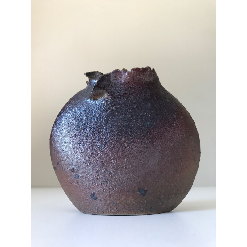 Vase vintage en céramique grès par Jean Paul Brunet, 1970