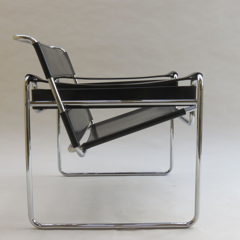 Chaise vintage Wassily en cuir et chromé par Marcel Breuer pour Knoll,1980