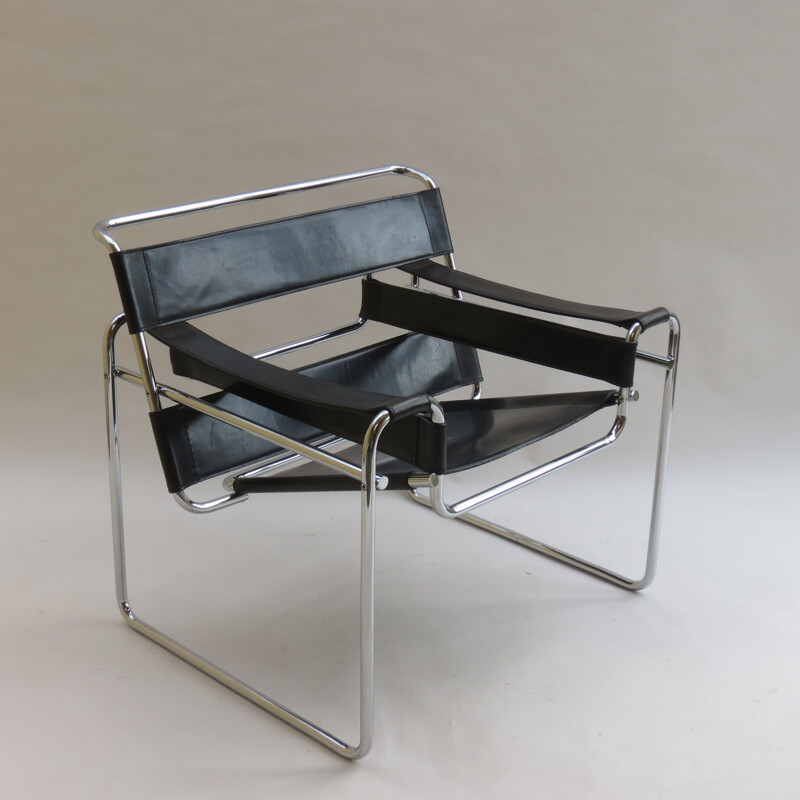 Chaise vintage Wassily en cuir et chromé par Marcel Breuer pour Knoll,1980