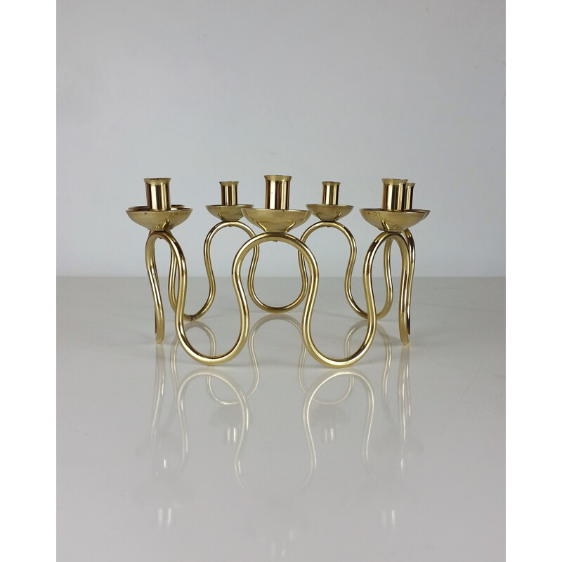 Scandinavian vintage brass candlestick by Lars Holmström for Arvika, 1950