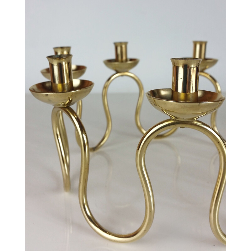 Scandinavian vintage brass candlestick by Lars Holmström for Arvika, 1950