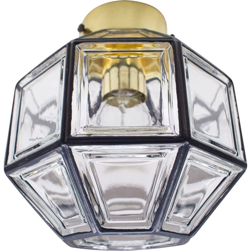 Luz de tecto de vidro geométrico Vintage clear glass light por Limburg, 1960