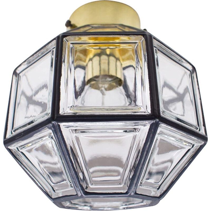 Lámpara de techo vintage de cristal geométrico transparente de Limburg, 1960