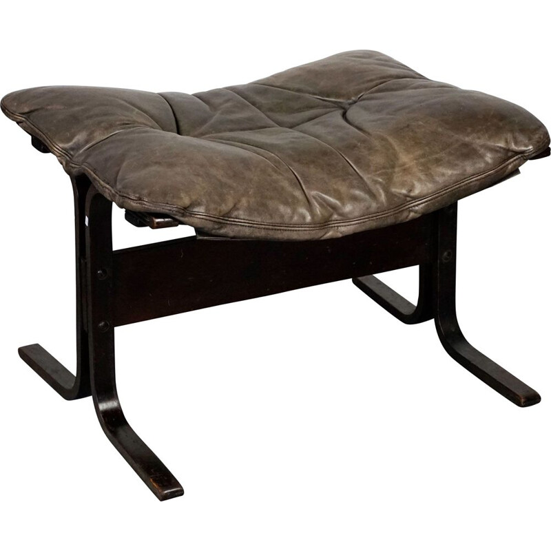Vintage brown leather stool by Ingmar Relling for Westnofa