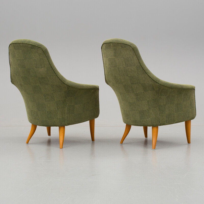Pair of green armchairs in beech, Kerstin H. HOLMQUIST - 1960s