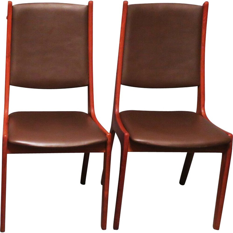 Paire de chaises vintage en teck et cuir par Kai Kristiansen pour KS Mobler 1960