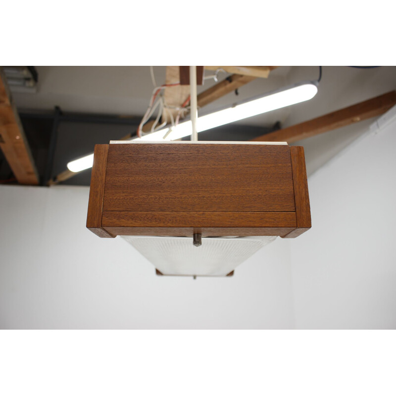 Vintage ceiling light in wood and glass