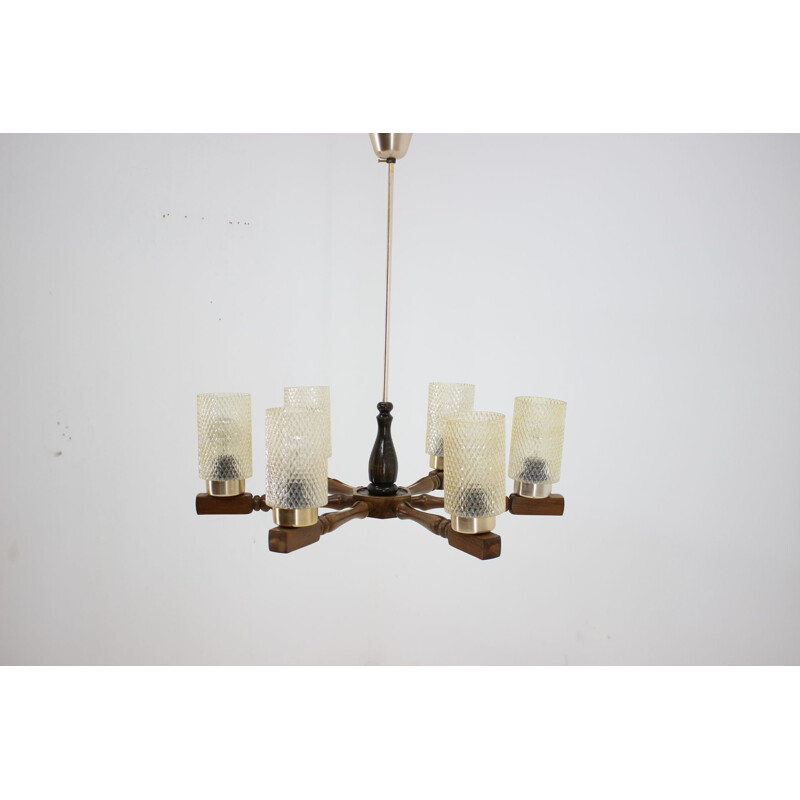 Vintage big chandelier in wood and glass