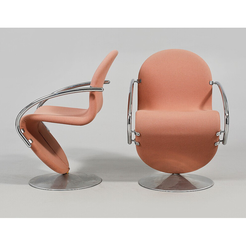 Set van 4 Fritz Hansen stoelen in metaal en stof, Verner PANTON - 1970