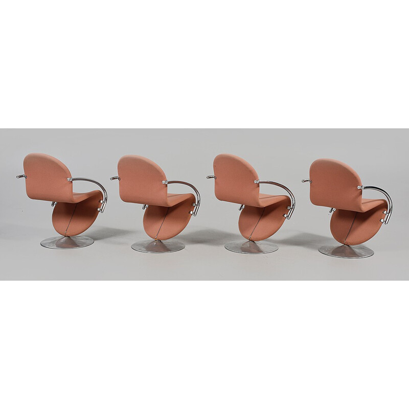 Set of 4 Fritz Hansen chairs in metal and fabric, Verner PANTON - 1970s