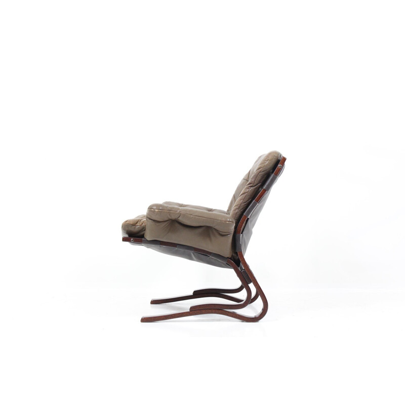 Leather cushion armchair in leather and wood Westnofa, Ingmar RELLING - 1970s