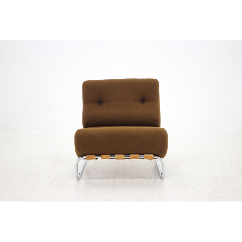 German vintage lounge chair in steel and brown fabric