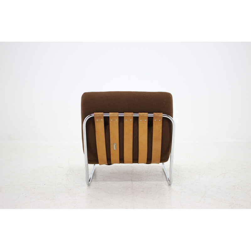 German vintage lounge chair in steel and brown fabric