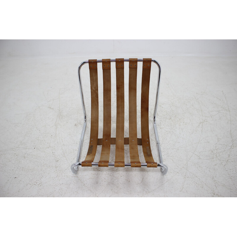 German vintage lounge chair in steel and brown fabric