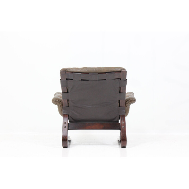 Leather cushion armchair in leather and wood Westnofa, Ingmar RELLING - 1970s