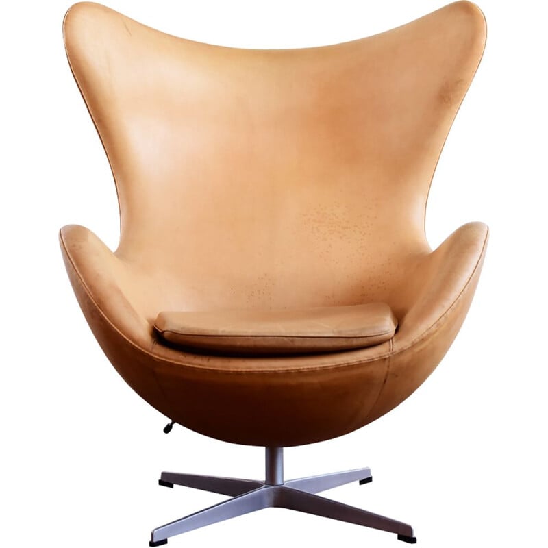 Vintage Egg Chair by Jacobsen in brown leather and aluminium 1990