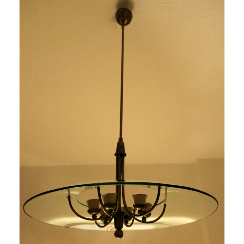 Italian vintage chandelier in brass and glass