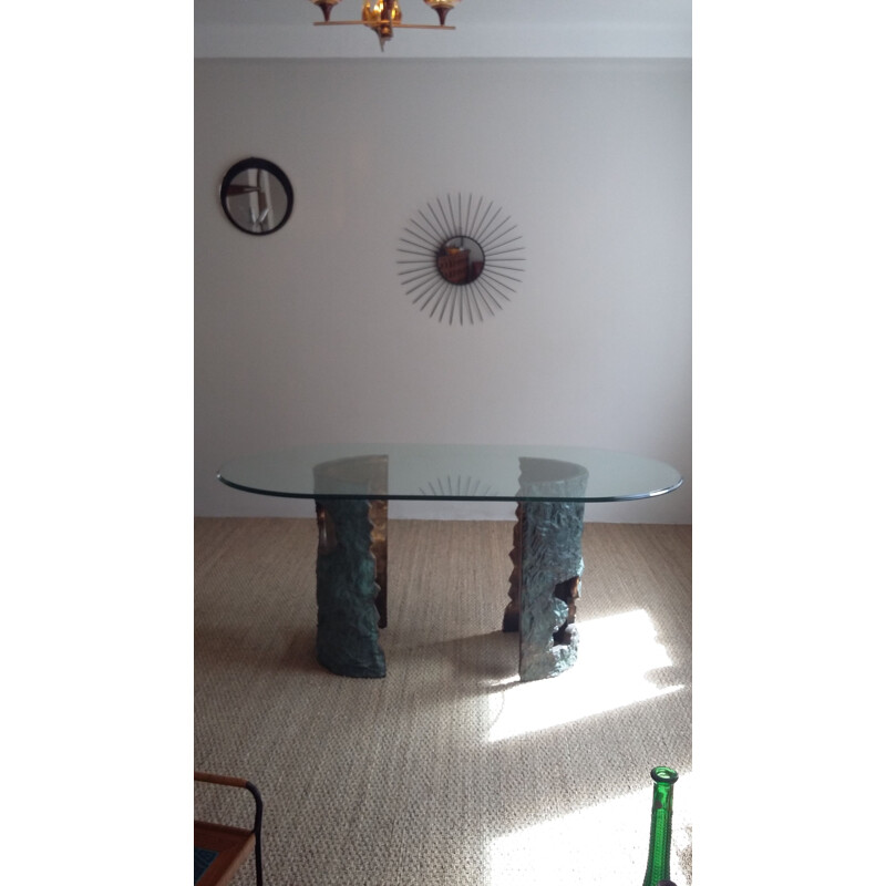 Vintage Italian glass and brass table