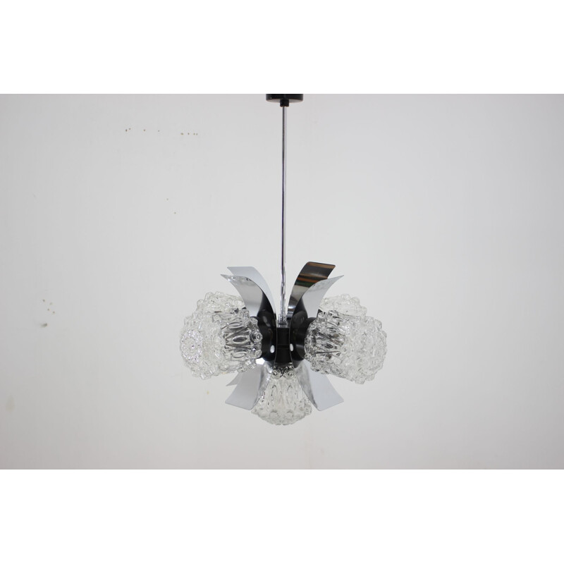 Vintage steel and glass chandelier, Czechoslovakia