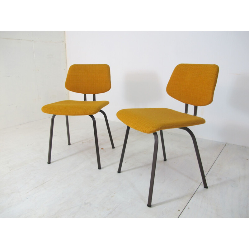 Paire de chaises jaunes vintage en acier et tissu