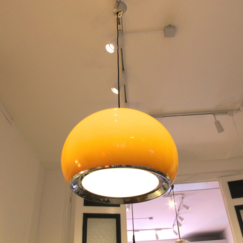  Vintage XL hanging lamp in perspex, metal and chromium - 1970s