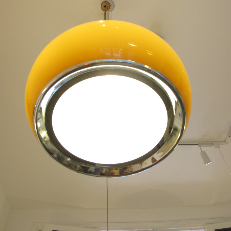  Vintage XL hanging lamp in perspex, metal and chromium - 1970s