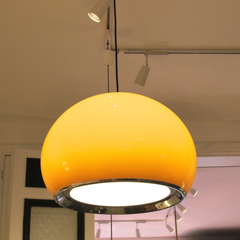  Vintage XL hanging lamp in perspex, metal and chromium - 1970s