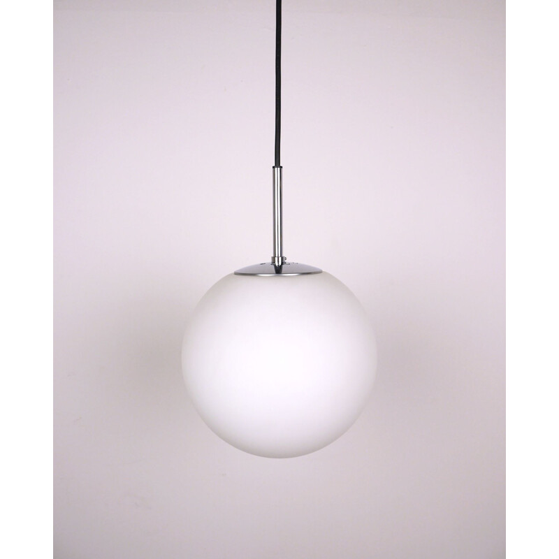 Vintage Opal Glass Ball pendant Lamp for Glashütte Limburg 1960s