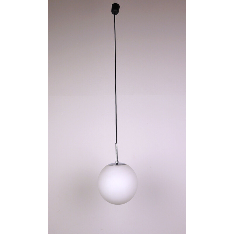 Vintage Opal Glass Ball pendant Lamp for Glashütte Limburg 1960s