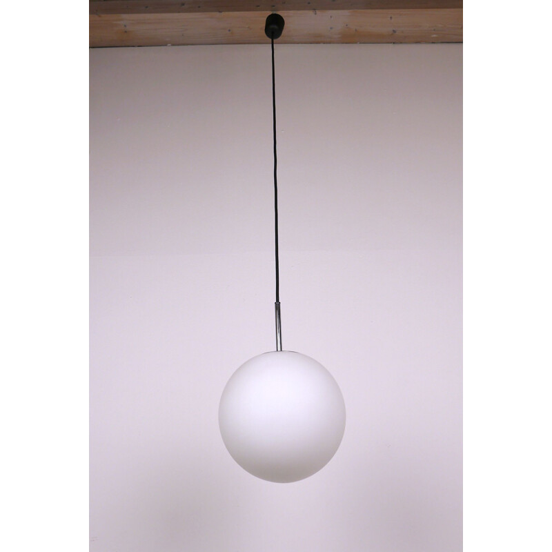 Vintage Opal Glass Ball pendant Lamp for Glashütte Limburg 1960s