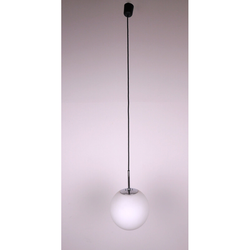 Vintage Opal Glass Ball pendant Lamp for Glashütte Limburg 1960s