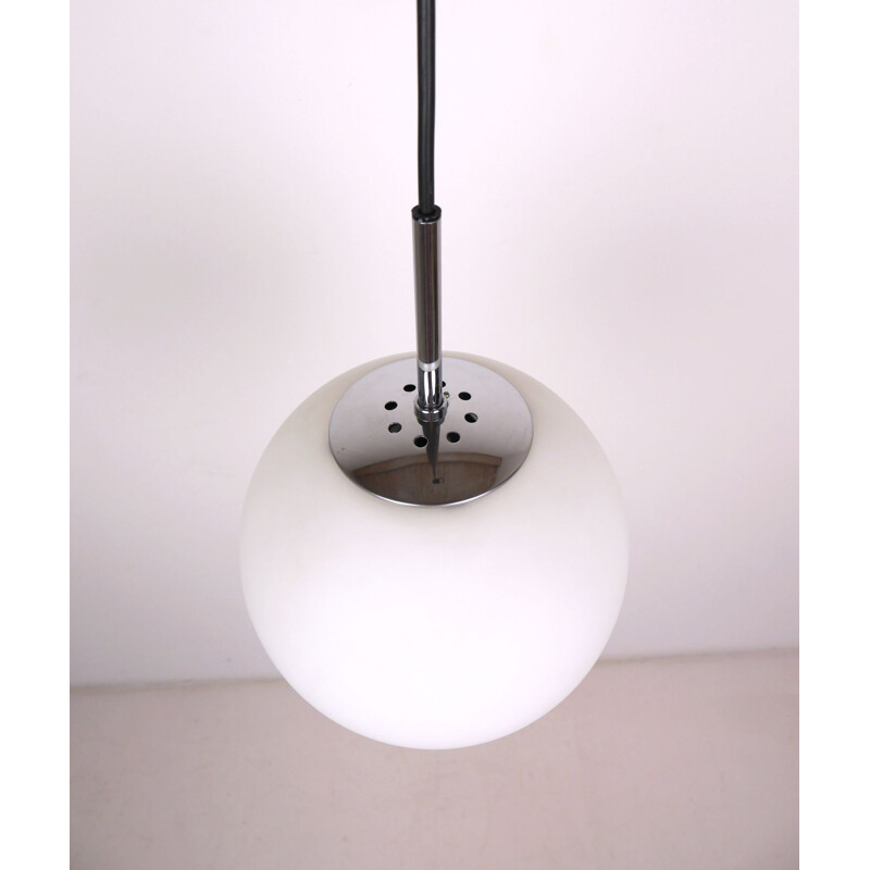 Vintage Opal Glass Ball pendant Lamp for Glashütte Limburg 1960s