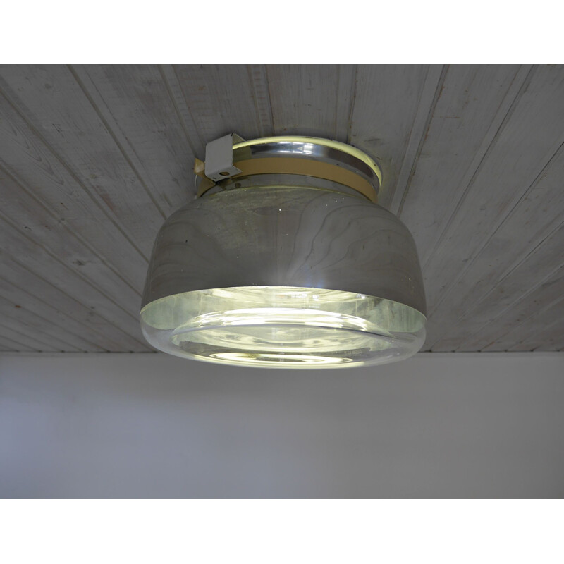 Round Glass Vintage Ceiling Lamp by Interferenz Licht & Lichtdeckensysteme 1970s
