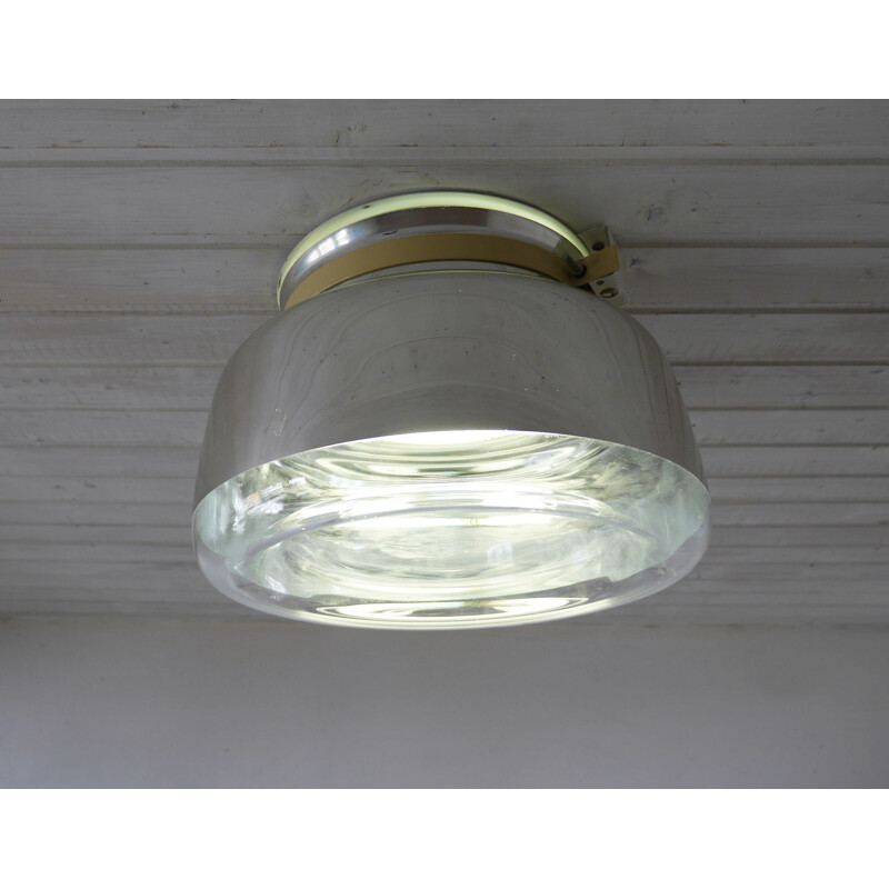 Round Glass Vintage Ceiling Lamp by Interferenz Licht & Lichtdeckensysteme 1970s