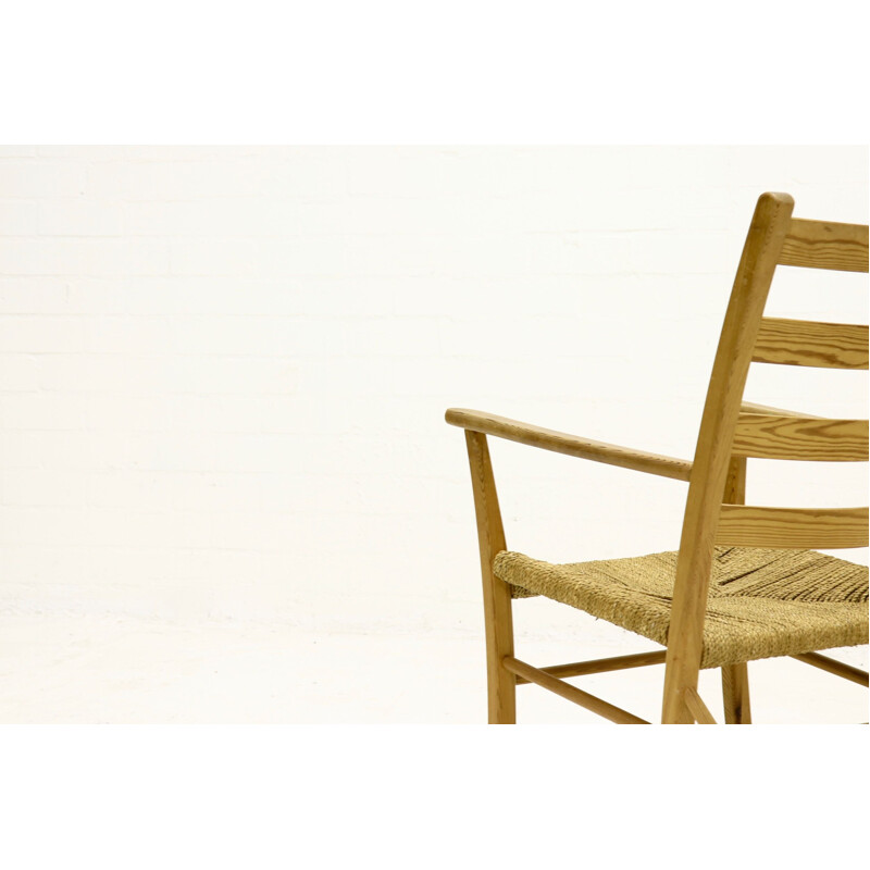 Vintage French pine and sisal rocking chair 1950