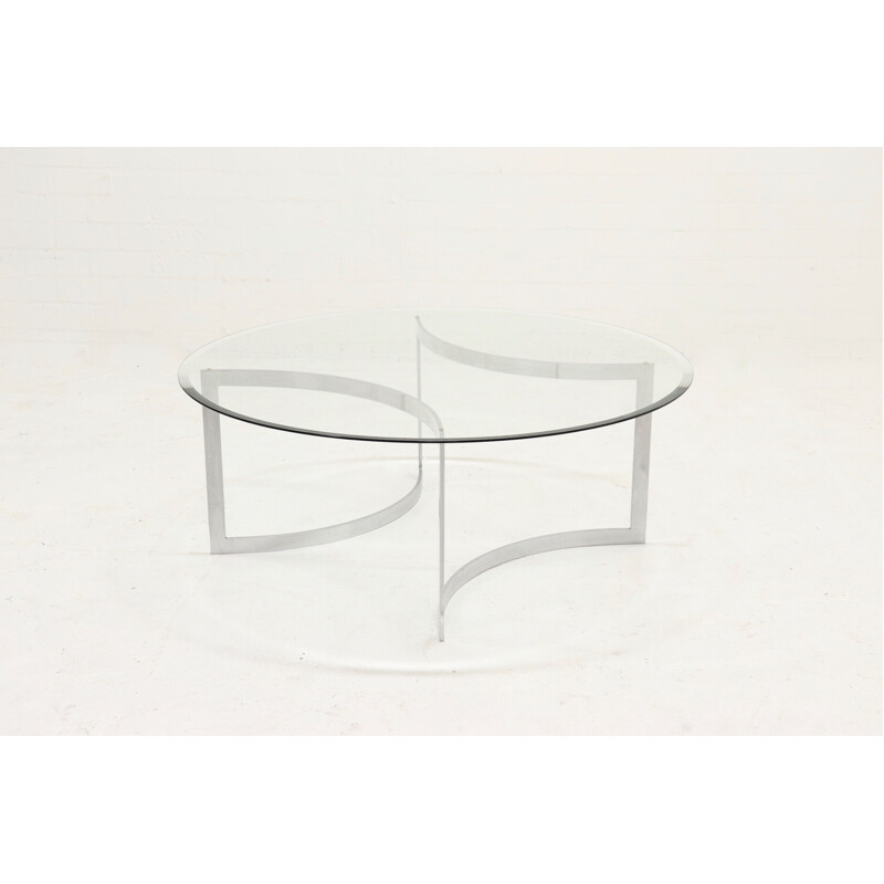 Vintage brushed metal and glass coffee table by Paul Legeard